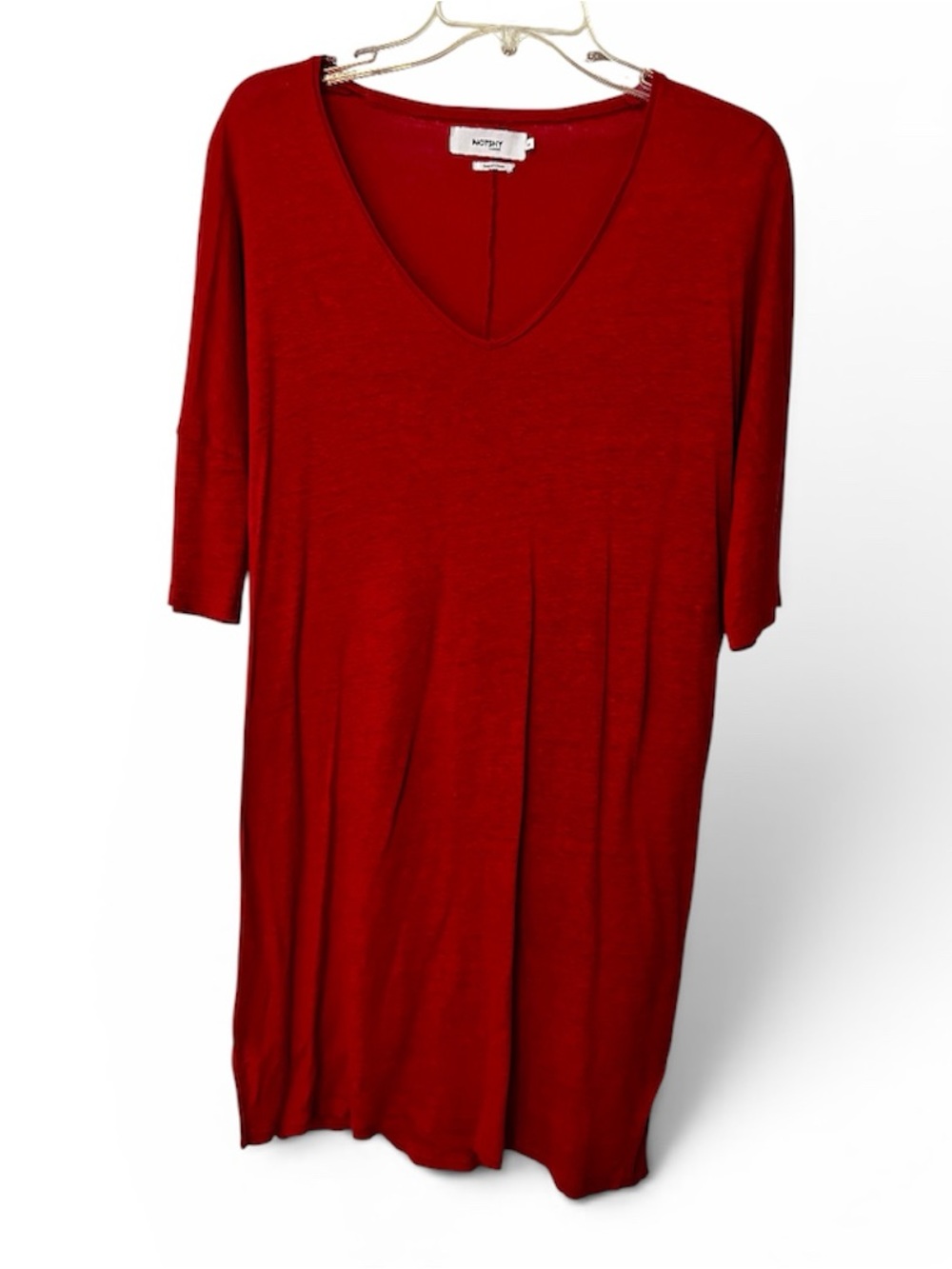 NotShy 100% Linen Dress V Neck 3/4 sleeve Coral Medium